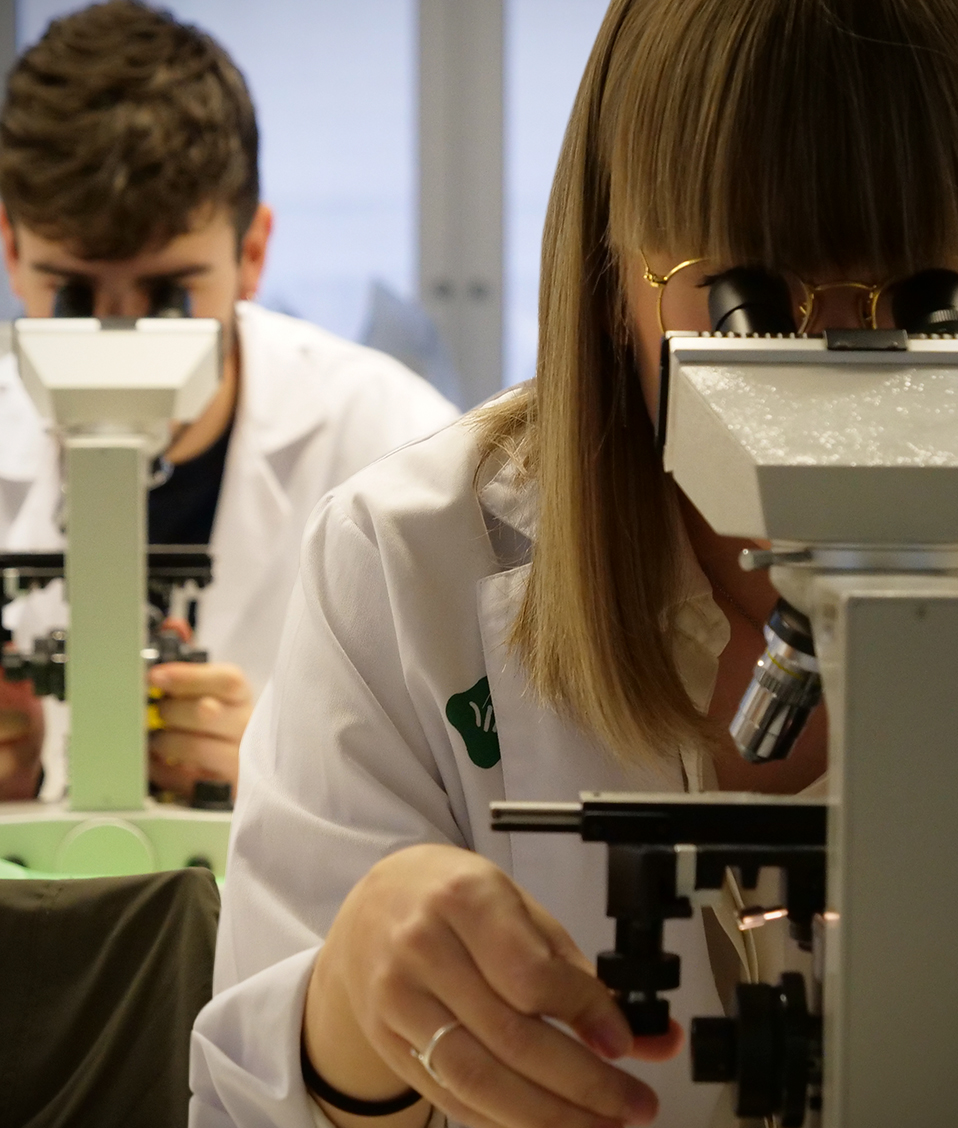 Estudiantes de la Facultad de Medicina realizando una sesión práctica de observación mediante microscopio